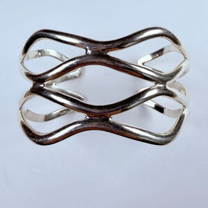 Artisan Honeycomb Lattice 925 Sterling Silver 36MM Heavy Vintage Cuff Bracelet